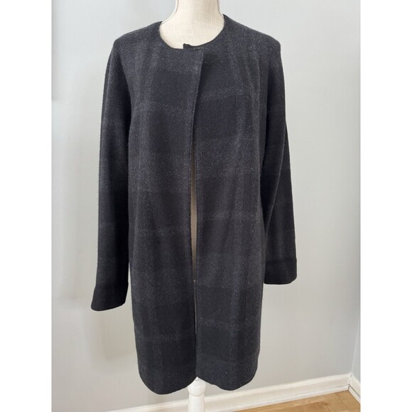 Eileen Fisher Plaid Felt‎ Merino Wool Open Front Jacket Size S Classic Minimal - Picture 1 of 8